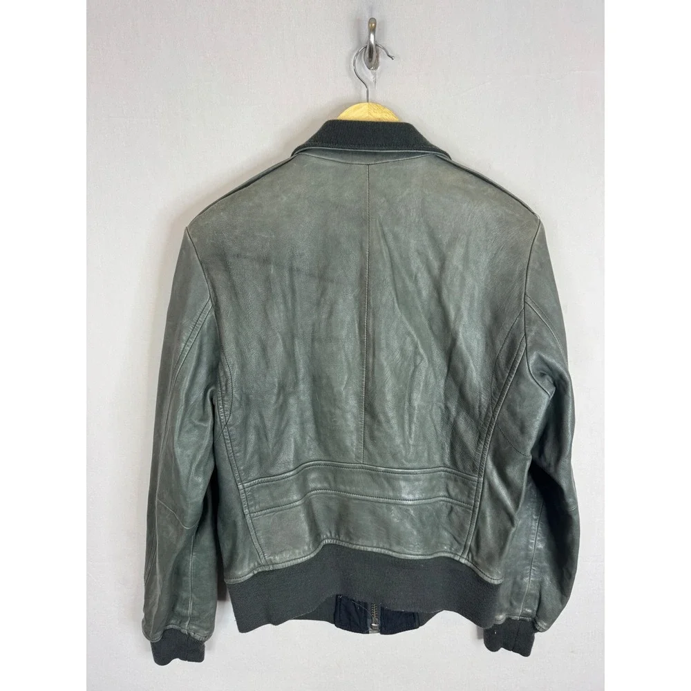 VIntage Banana‎ Republic Mens Leather Bomber Jacket Sage Green Grey S Full Zip